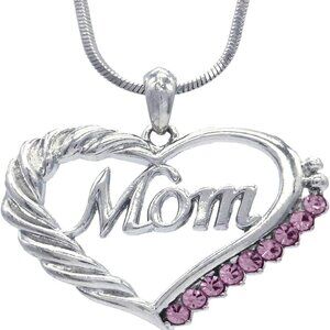 Mom‎ Heart Pendant Necklace Purple Birthstone Silver Tone Mother’s Day Gift